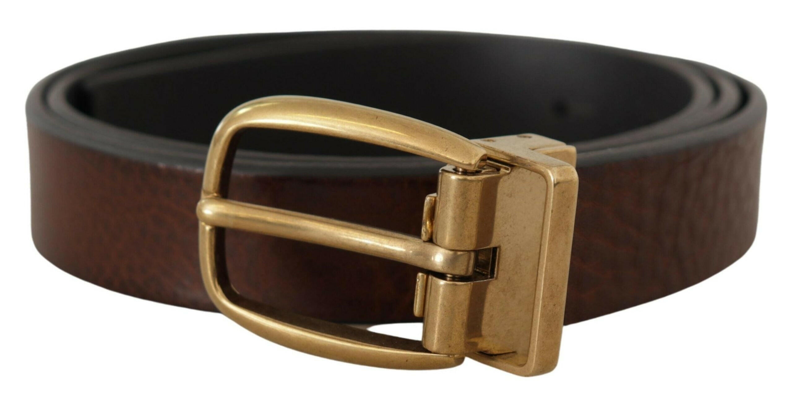 Dolce & Gabbana Dark Brown Leather Antique Metal Buckle Belt in