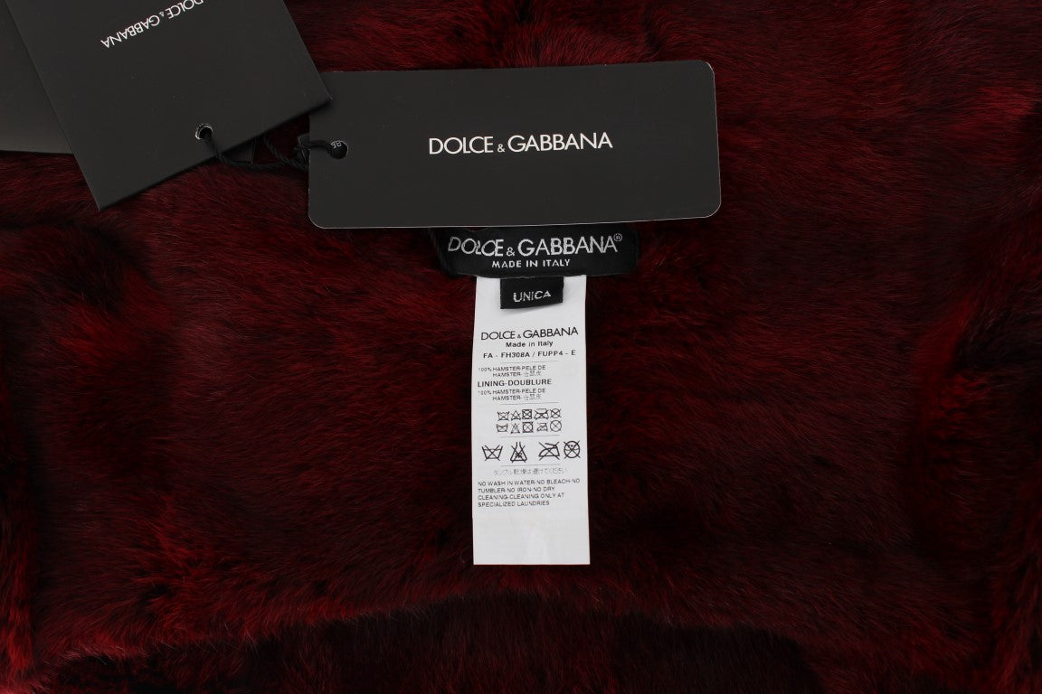 Dolce & Gabbana – Luxuriöser Wickelschal mit Pelzkapuze in Bordeaux