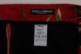 Dolce & Gabbana Pantalón de vestir de seda rojo con estampado de pájaros