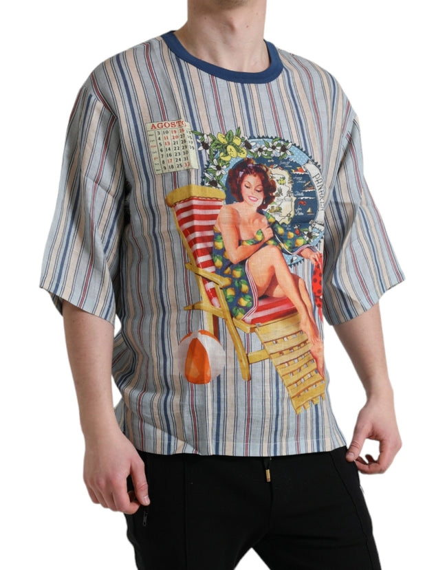 Dolce & Gabbana Elegantes Leinen-T-Shirt mit AGOSTO-Motiv