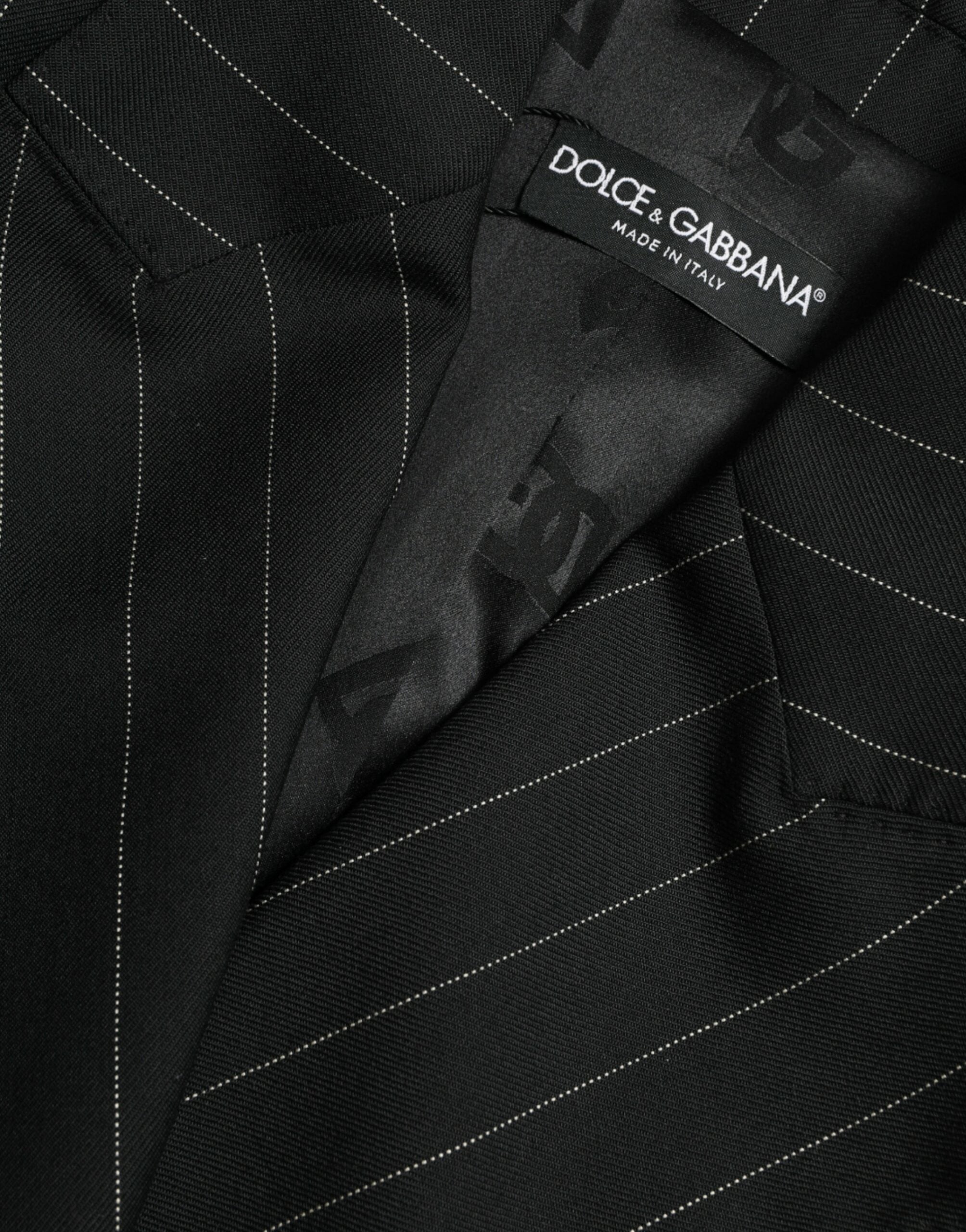 Dolce & Gabbana Chaqueta abrigo cruzado de lana a rayas negras
