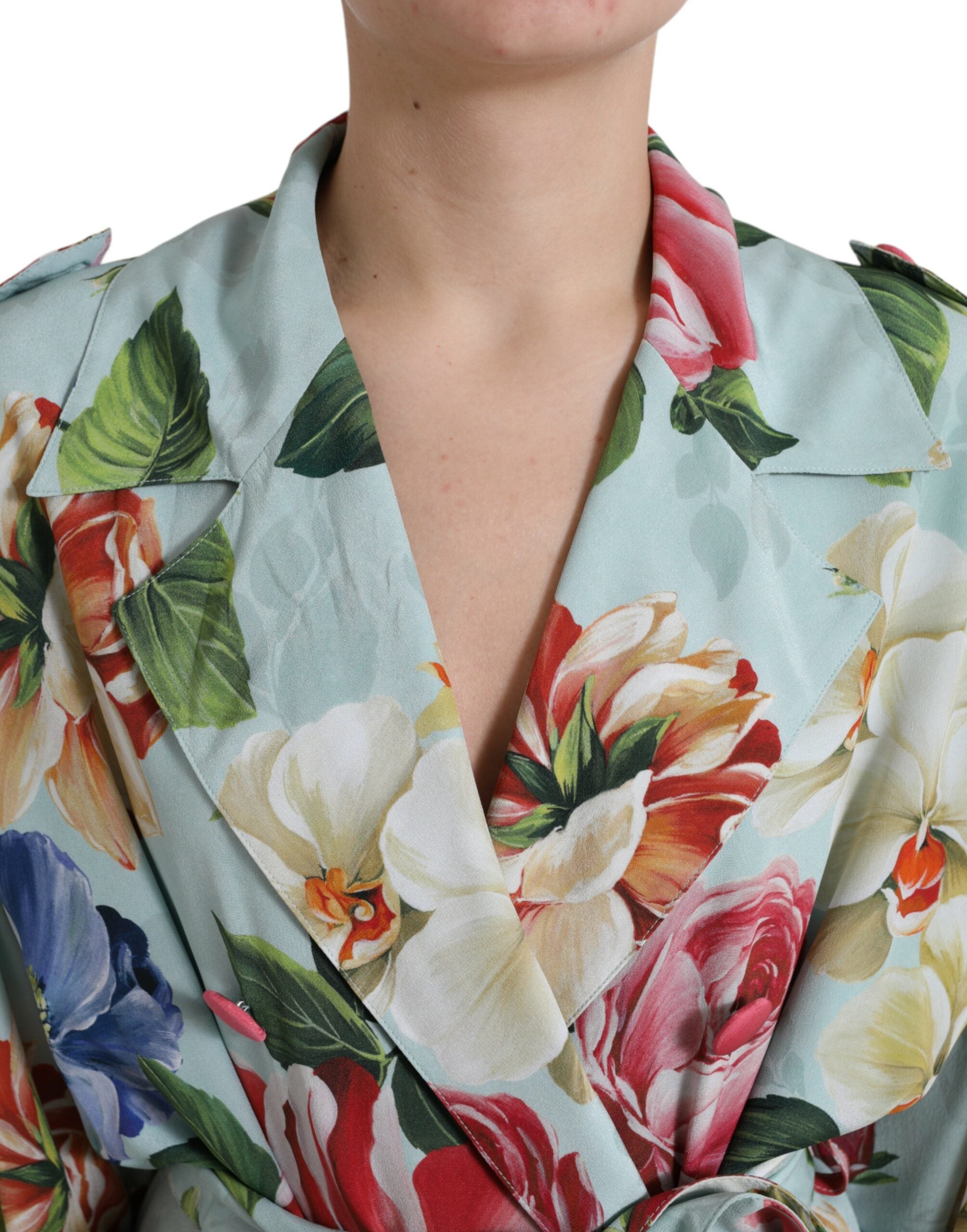 Dolce & Gabbana Elegant Floral Silk Trench Jacket