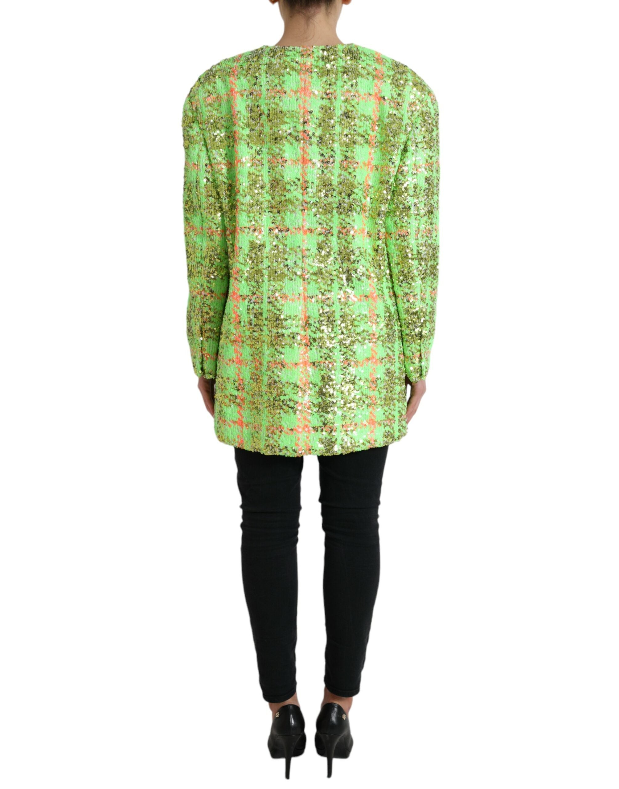 Dolce & Gabbana Chaqueta abrigo a cuadros con lentejuelas de nailon verde