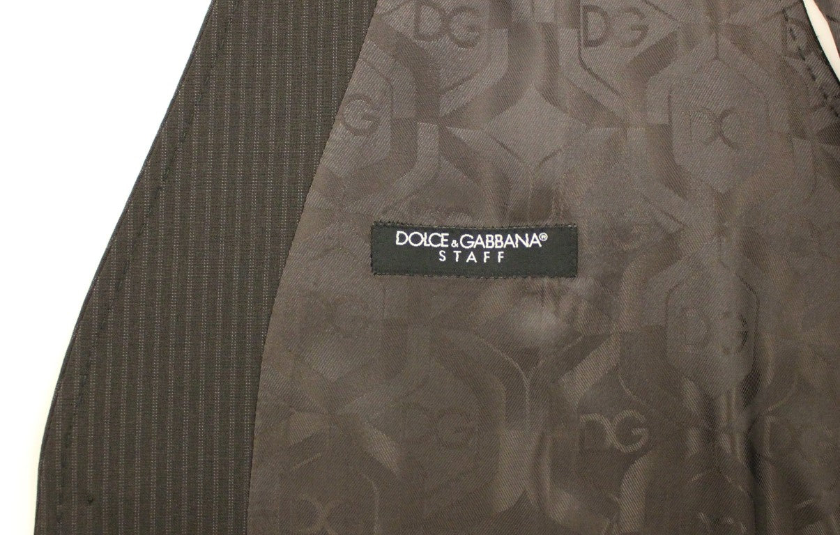 Dolce & Gabbana Elegante chaleco de vestir de lana a rayas marrón