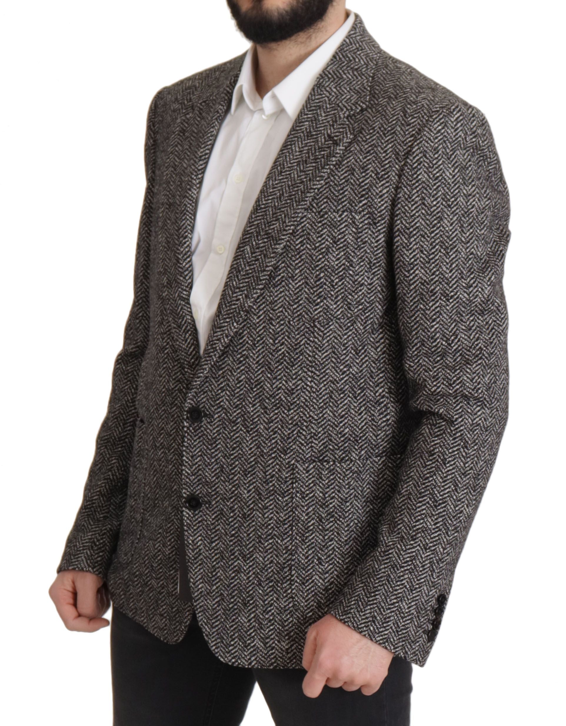 Dolce & Gabbana Exquisita chaqueta blazer de espiga gris