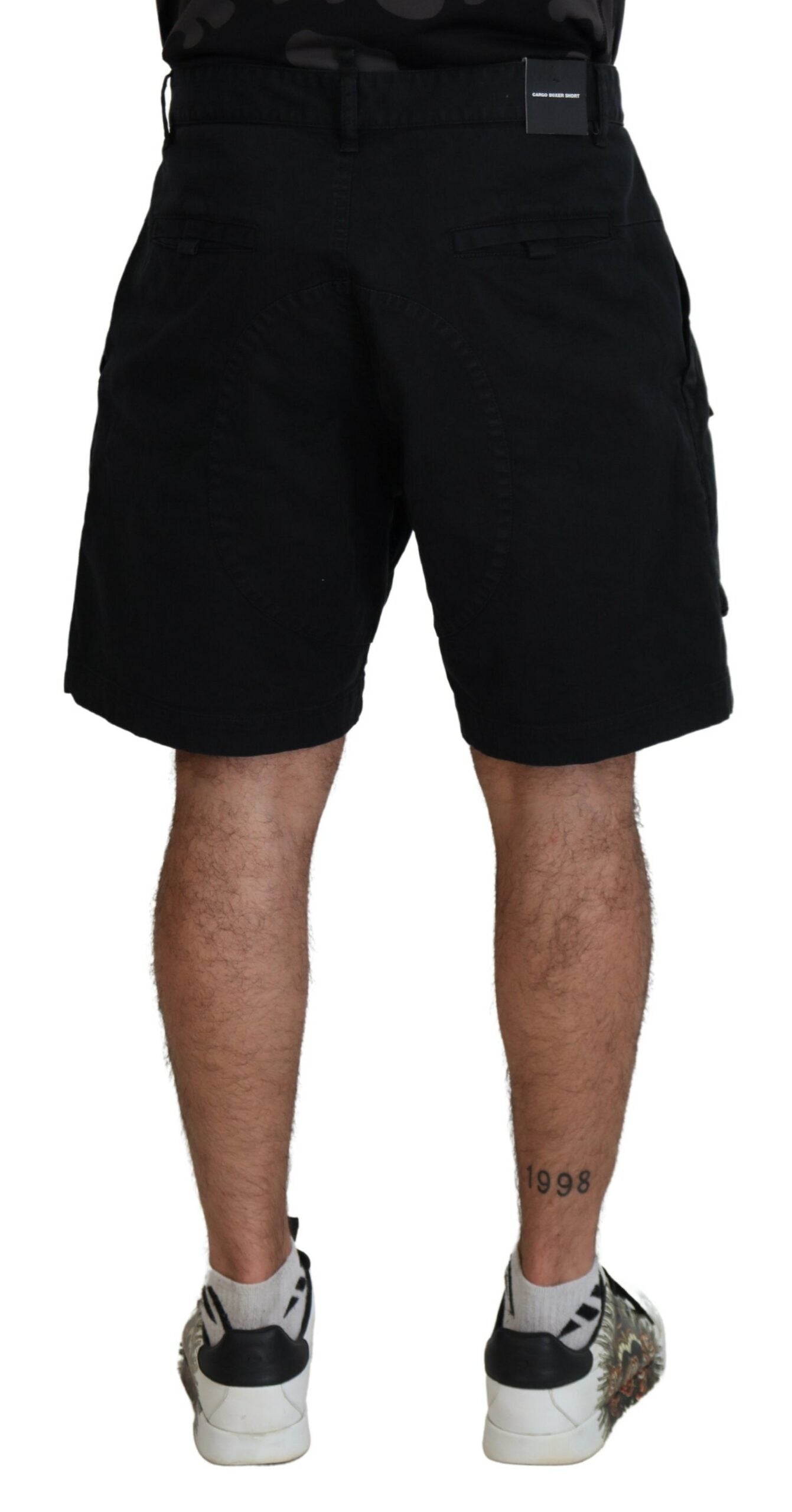 Dsquared² Black Cotton Cargo Boxer Above Knee Shorts