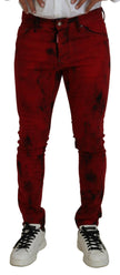 Dsquared² Red Cotton Tie Dye Skinny Casual Men Denim Jeans