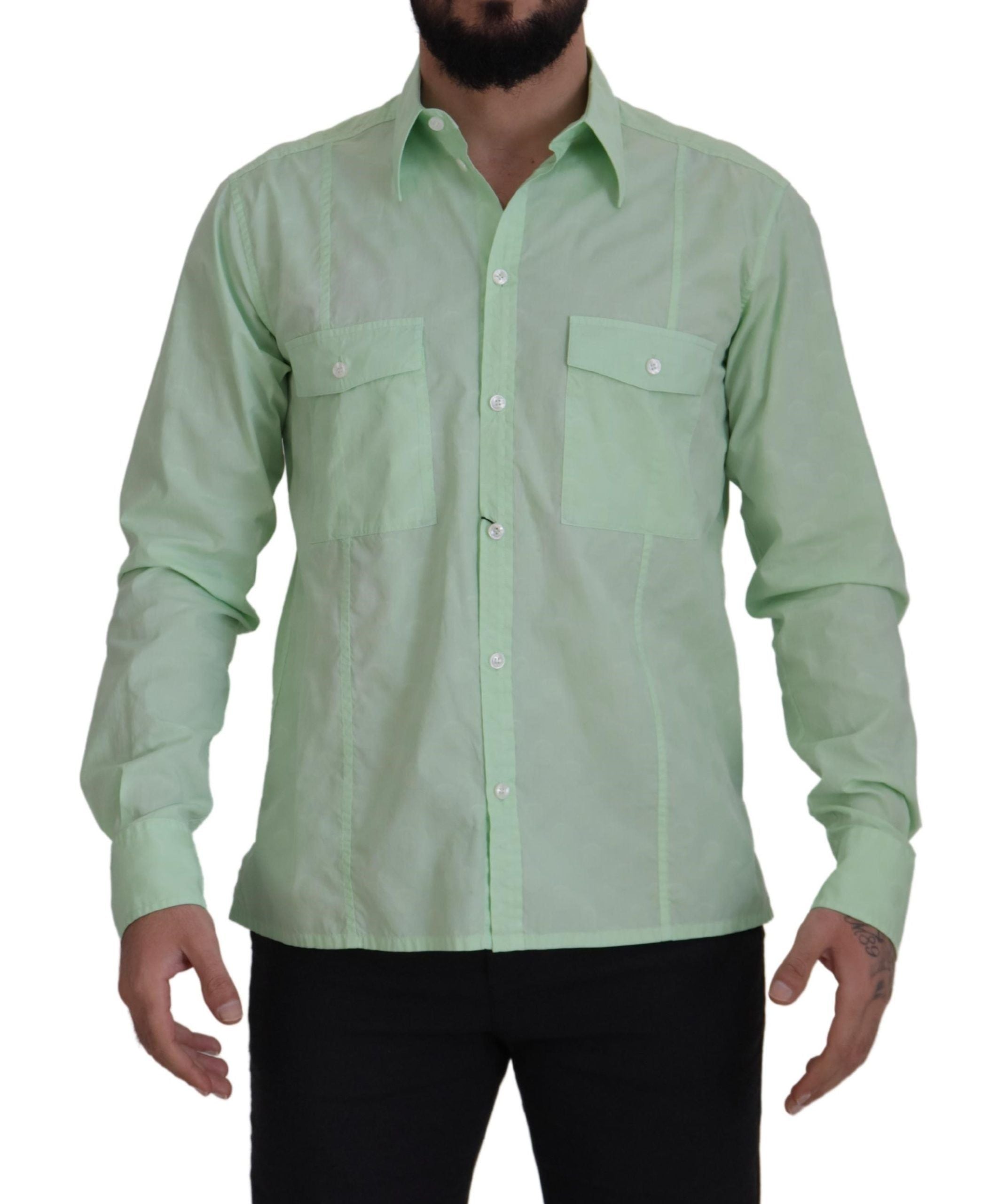 Dolce & Gabbana Camisa casual con botones en verde menta y corte slim