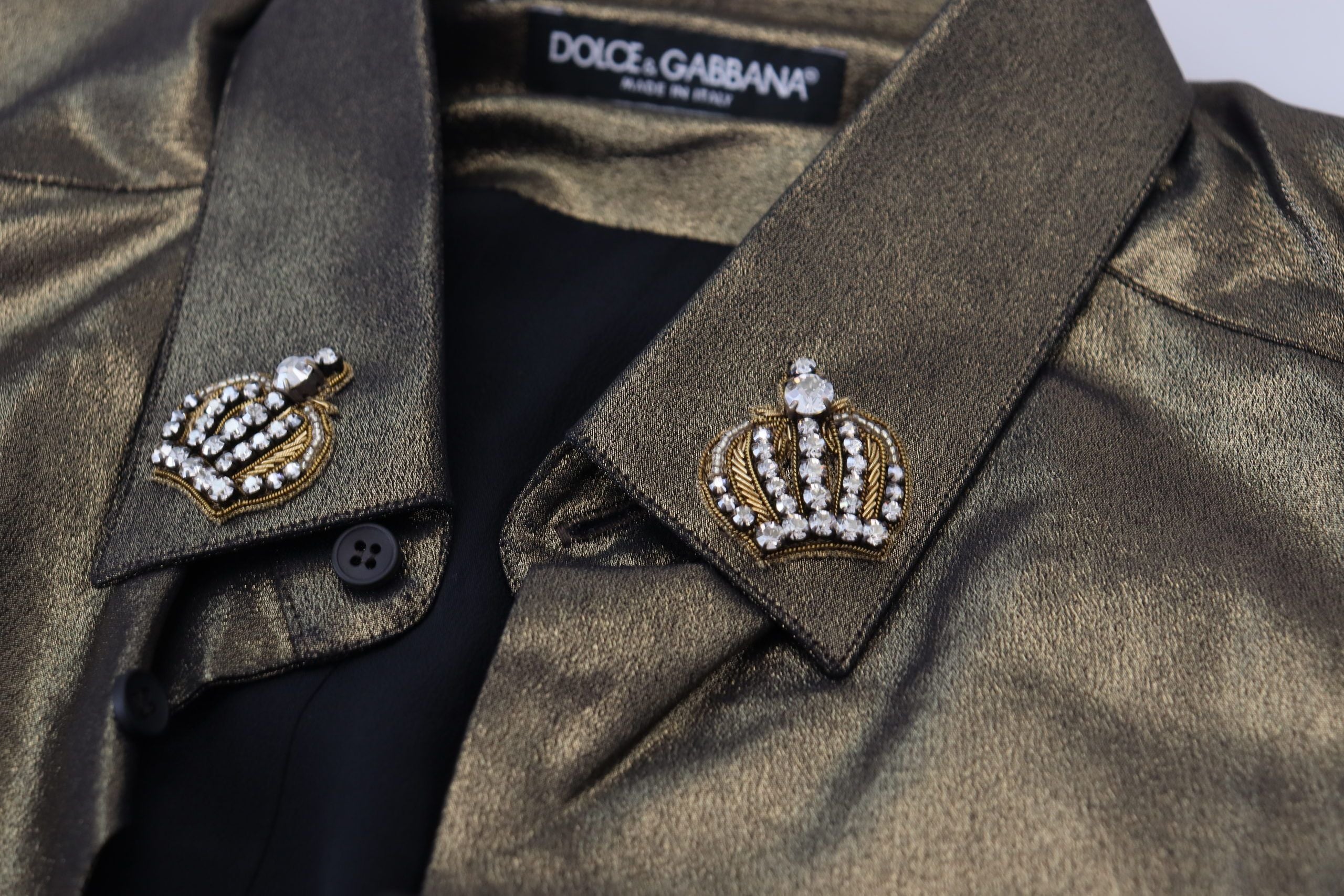 Dolce & Gabbana Elegante camisa dorada de corte slim con bordado de corona