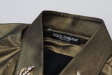 Dolce & Gabbana Elegantes, goldenes Slim Fit-Hemd mit Kronenstickerei