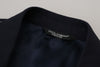 Dolce & Gabbana Blazer tipo abrigo de lana azul con botonadura sencilla