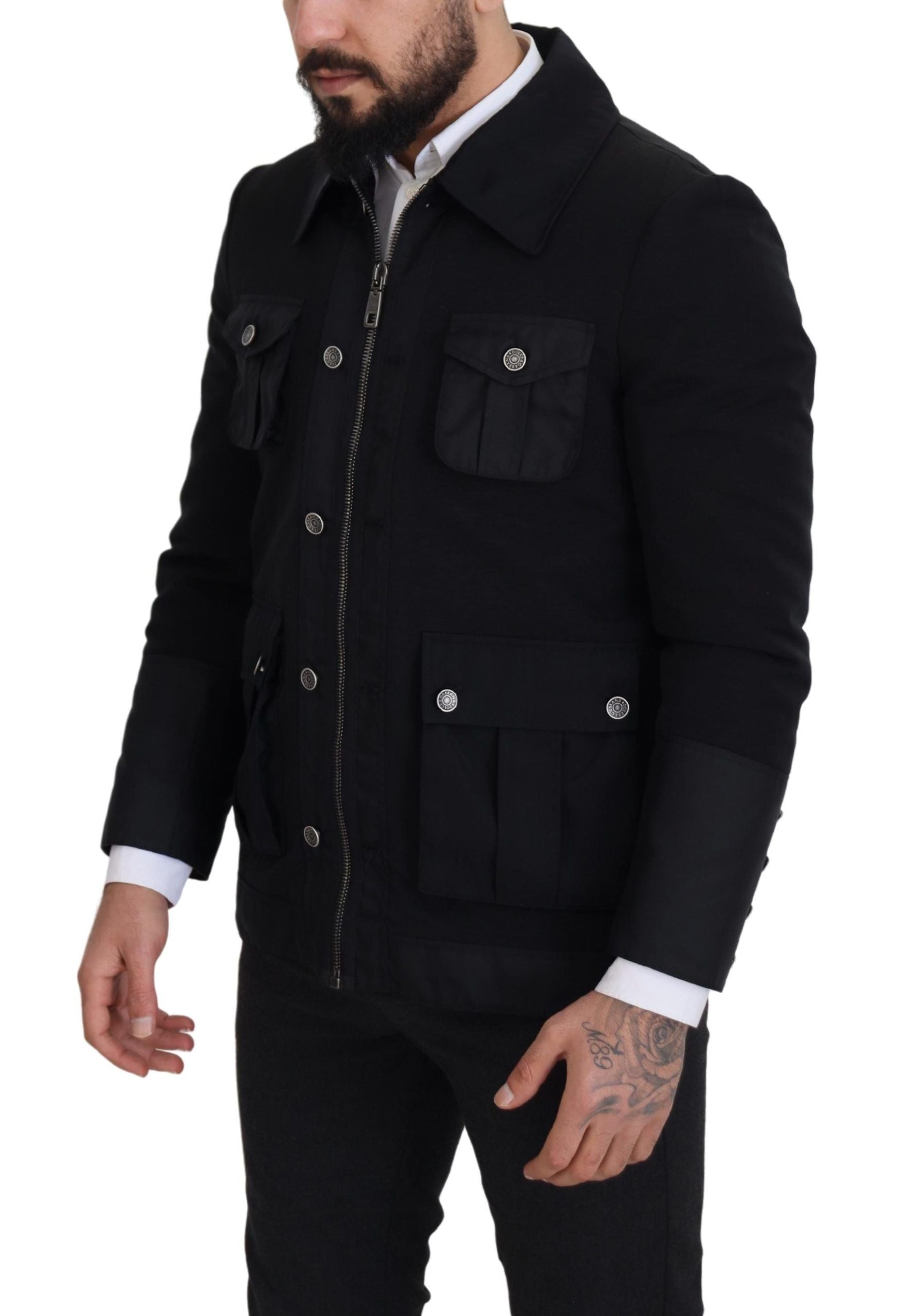 Dolce & Gabbana Elegant Full Zip Black Wool Blend Jacket