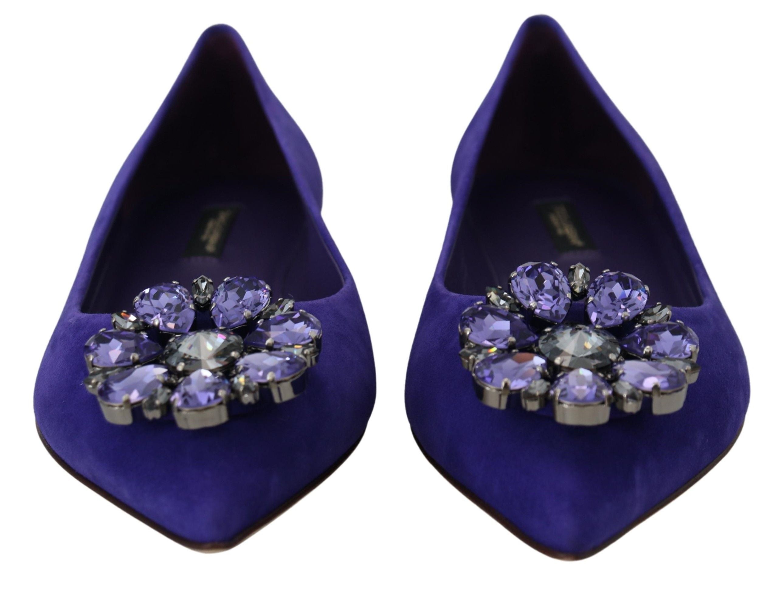 Dolce & Gabbana – Verzierte Ballerinas aus lila Wildleder mit Kristallen