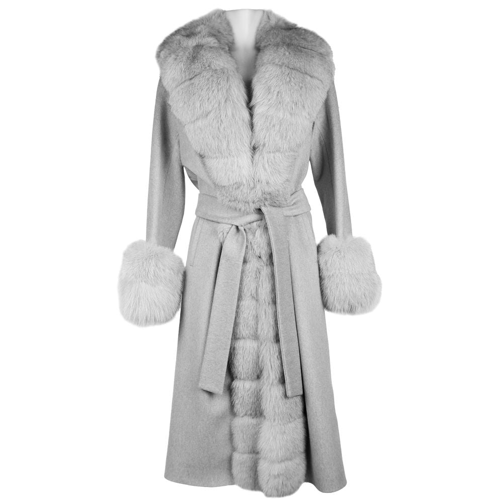 Hecho en Italia Elegante abrigo de lana con lujoso ribete de piel de zorro