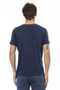 Trussardi Action Chic Blue V-Neck Tee with Bold Front Print