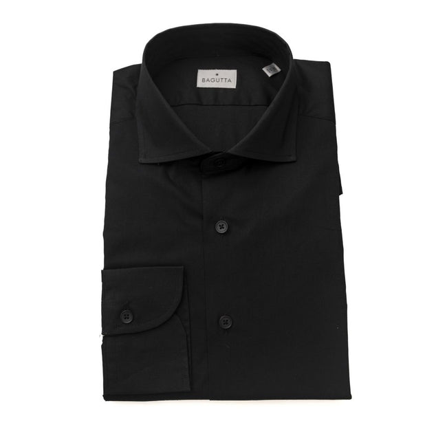 Bagutta Elegantes Slim Fit schwarzes Hemd mit französischem Kragen