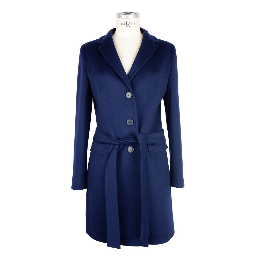 Eleganter, blauer Mantel aus Wolle von Vergine für Damen aus Italien