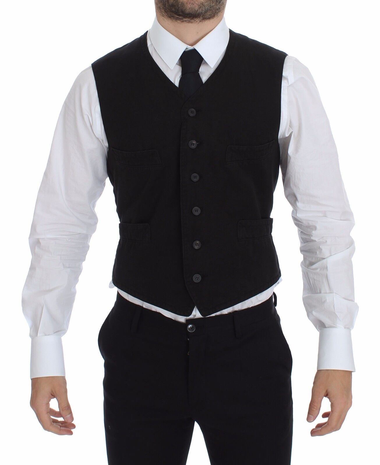 Dolce & Gabbana Blazer tipo chaleco de vestir de algodón y lino negro