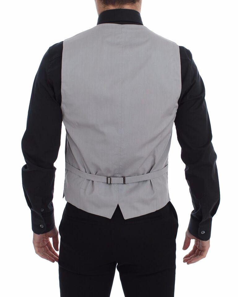 Dolce & Gabbana Chaleco de vestir de corte slim de algodón gris con botones en la parte delantera