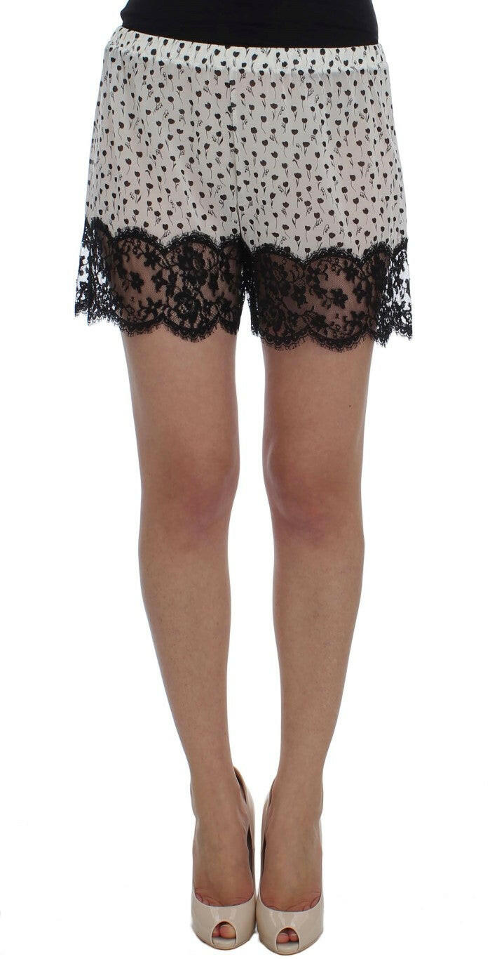 Dolce & Gabbana White Black Floral Lace Silk Sleepwear Shorts - GENUINE AUTHENTIC BRAND LLC