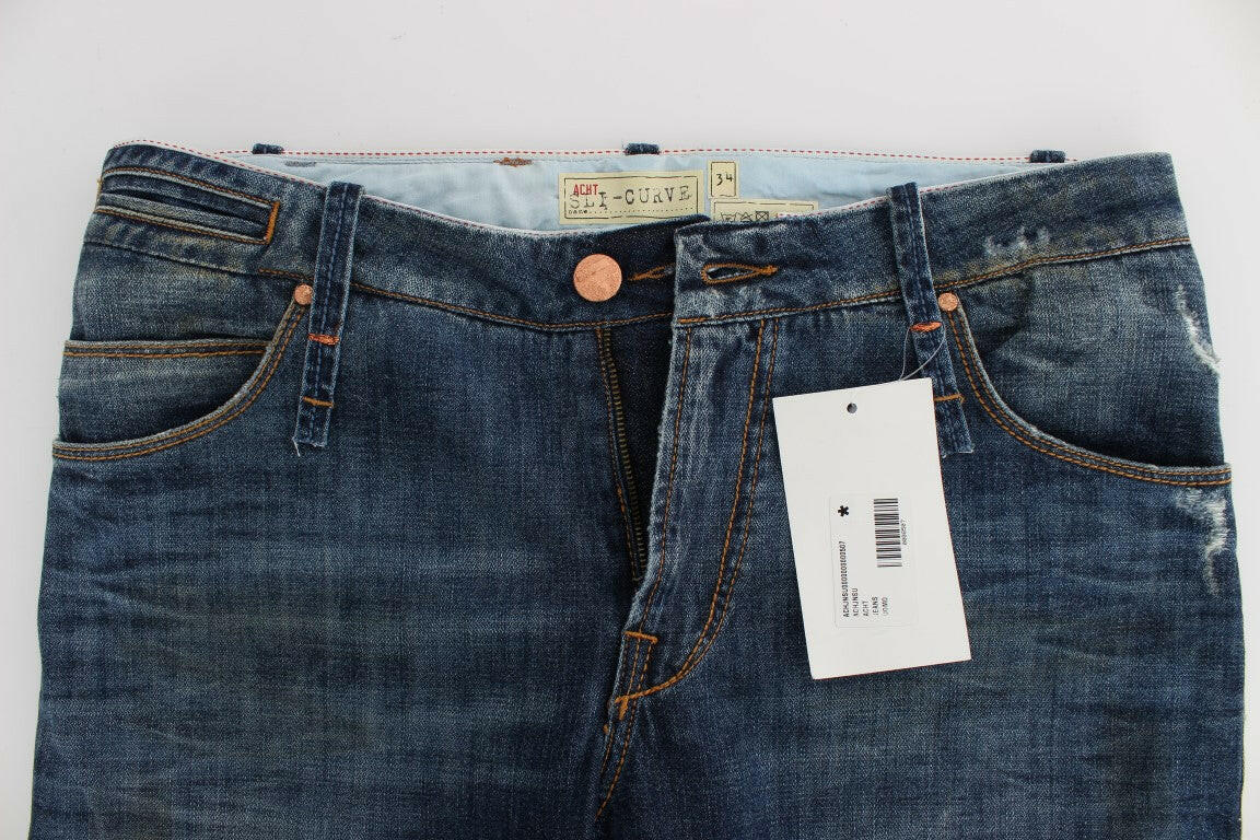 Acht Blue Wash Cotton Denim Slim Fit Jeans - GENUINE AUTHENTIC BRAND LLC