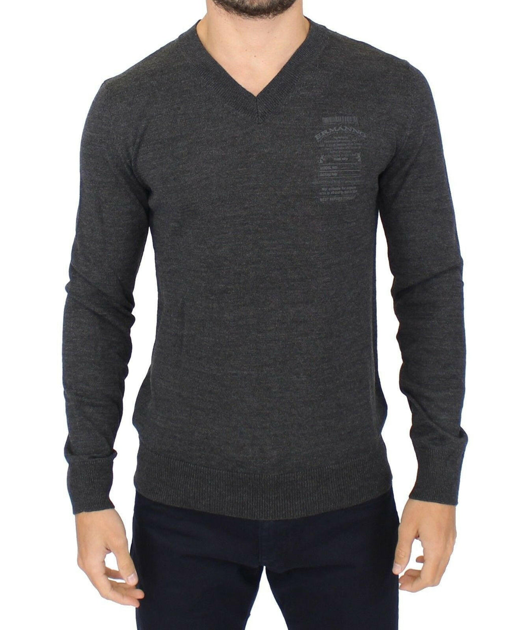 Ermanno Scervino Gray Wool Blend V-neck Pullover Sweater - GENUINE AUTHENTIC BRAND LLC