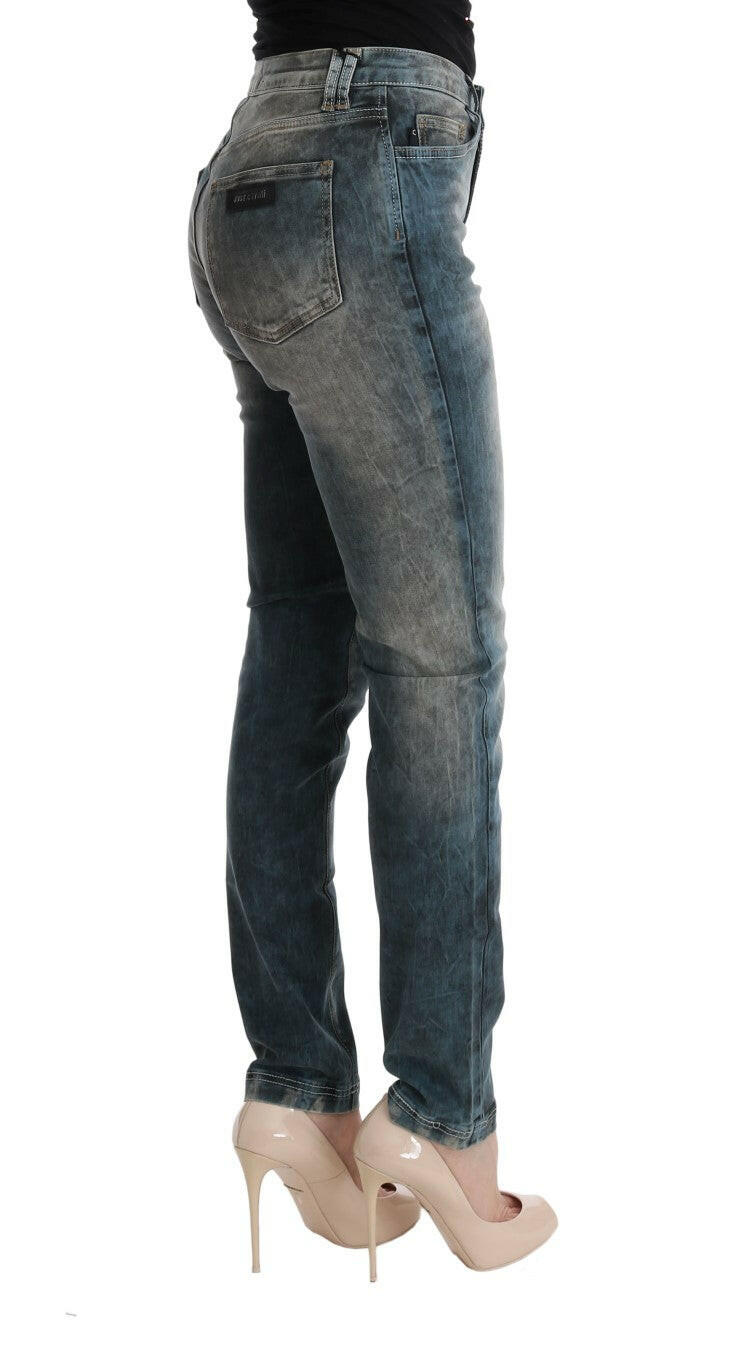 Cavalli Blue Wash Cotton Blend Slim Fit Jeans - GENUINE AUTHENTIC BRAND LLC  
