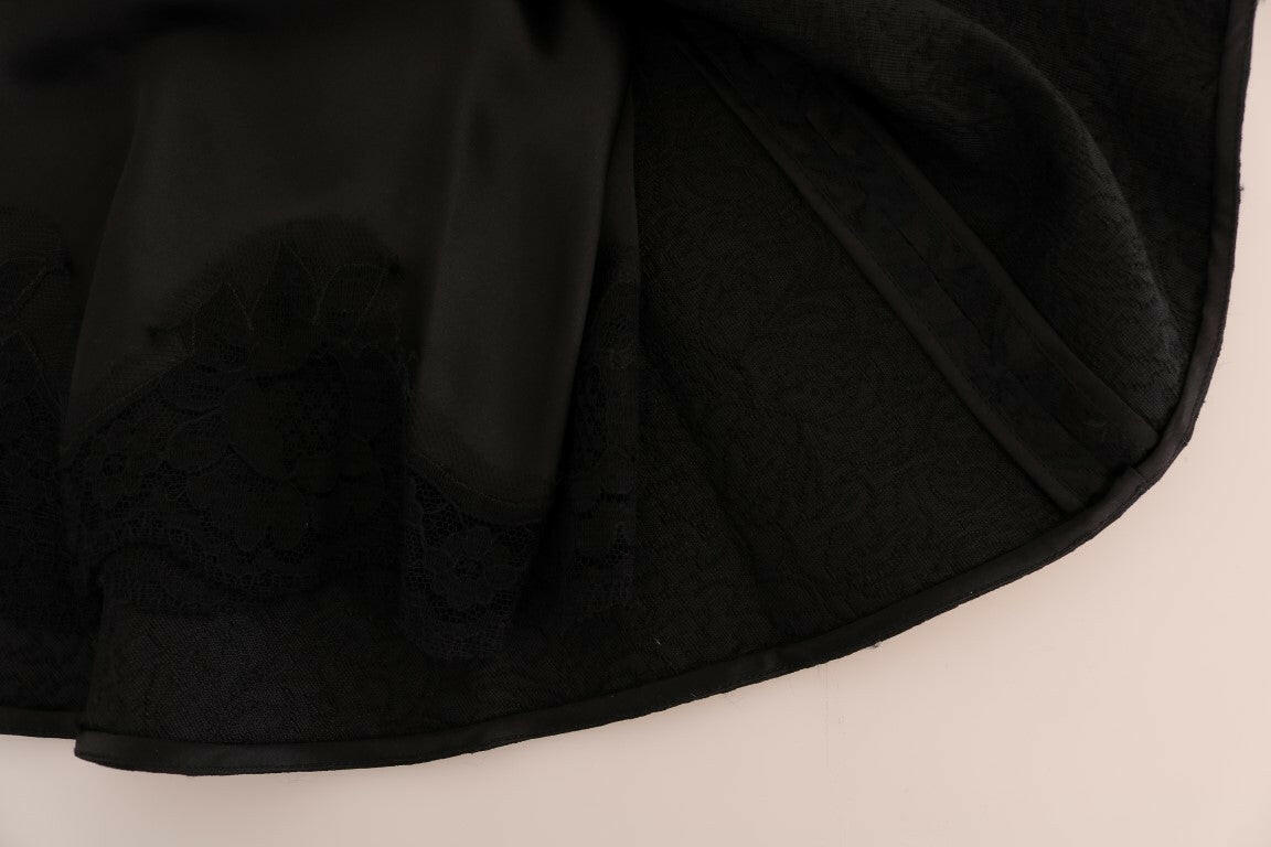 Dolce & Gabbana Elegant Black Floral Jacquard A-Line Skirt.