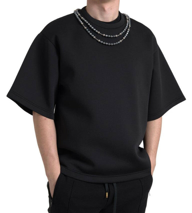 Dolce & Gabbana Black Necklace Embellished Polyester T-shirt - GENUINE AUTHENTIC BRAND LLC  