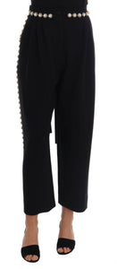 Dolce & Gabbana Black Wool Stretch Crystal Pants - GENUINE AUTHENTIC BRAND LLC