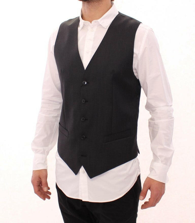 Dolce & Gabbana Gray Striped Wool Single Breasted Vest - GENUINE AUTHENTIC BRAND LLC  