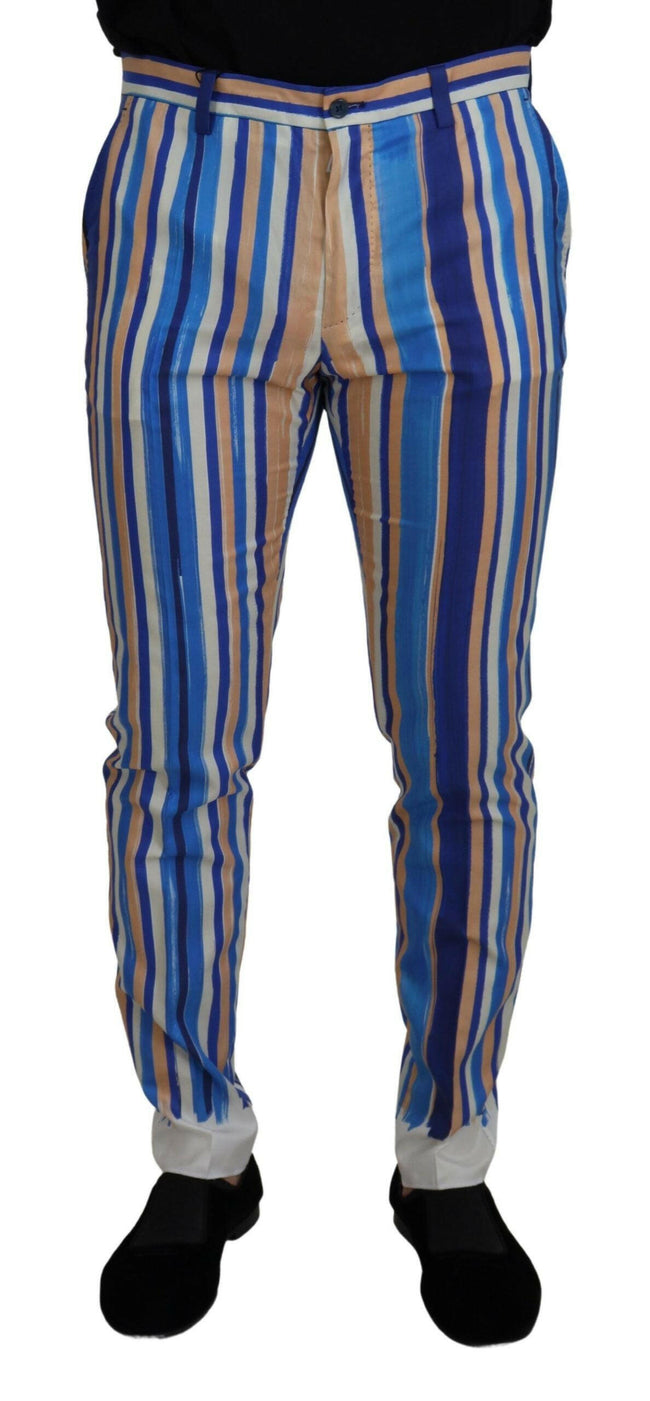 Dolce & Gabbana Blue Striped Silk Cotton Slim Trousers Pants - GENUINE AUTHENTIC BRAND LLC  