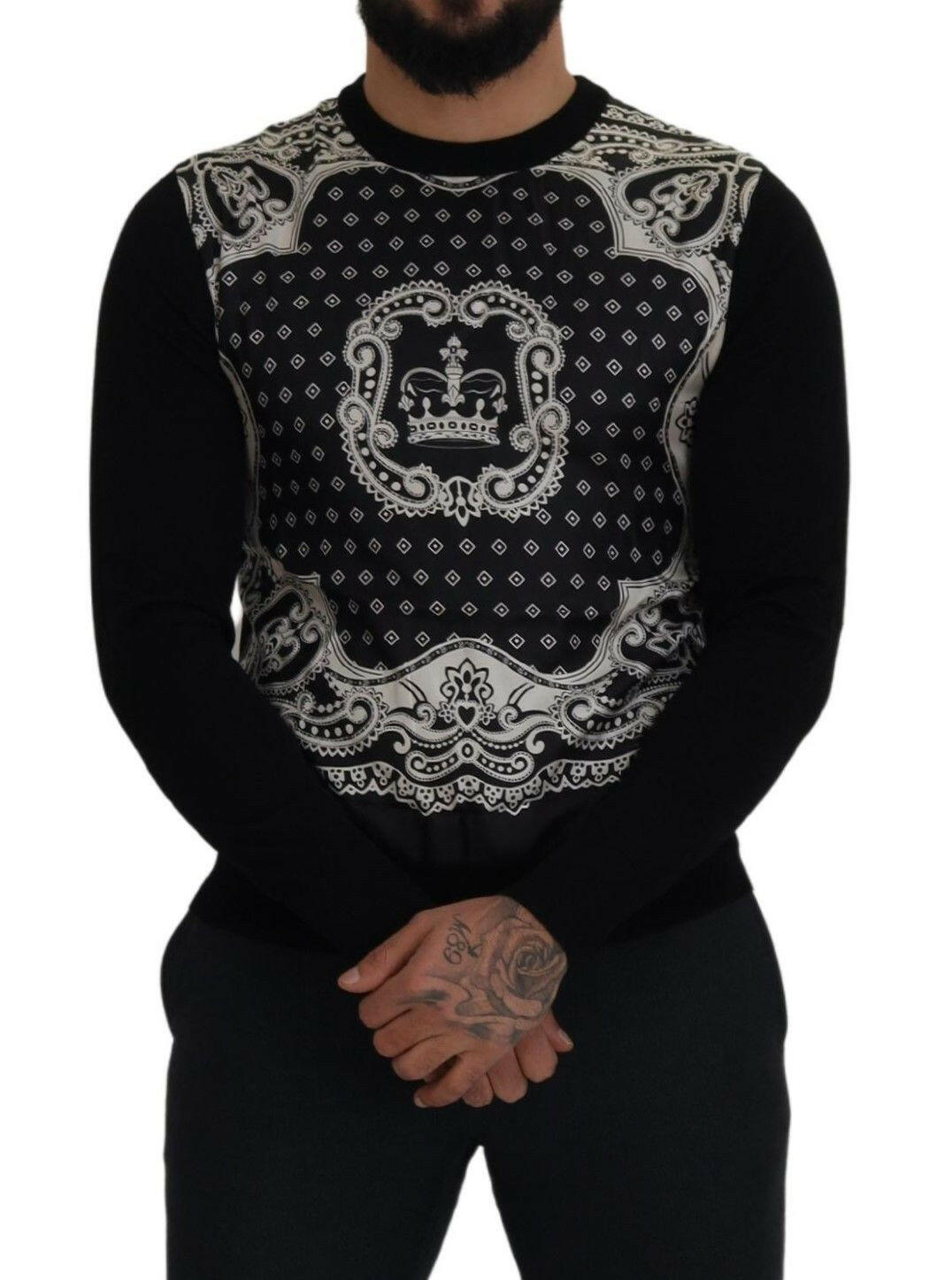 Dolce & Gabbana Black Bandana Crewneck Pullover Sweater - GENUINE AUTHENTIC BRAND LLC  