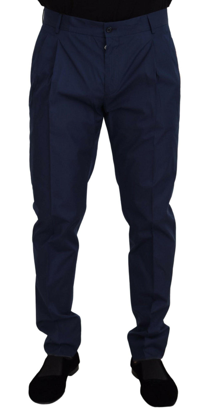 Dolce & Gabbana Blue Cotton Silk Trousers Chinos Pants - GENUINE AUTHENTIC BRAND LLC  