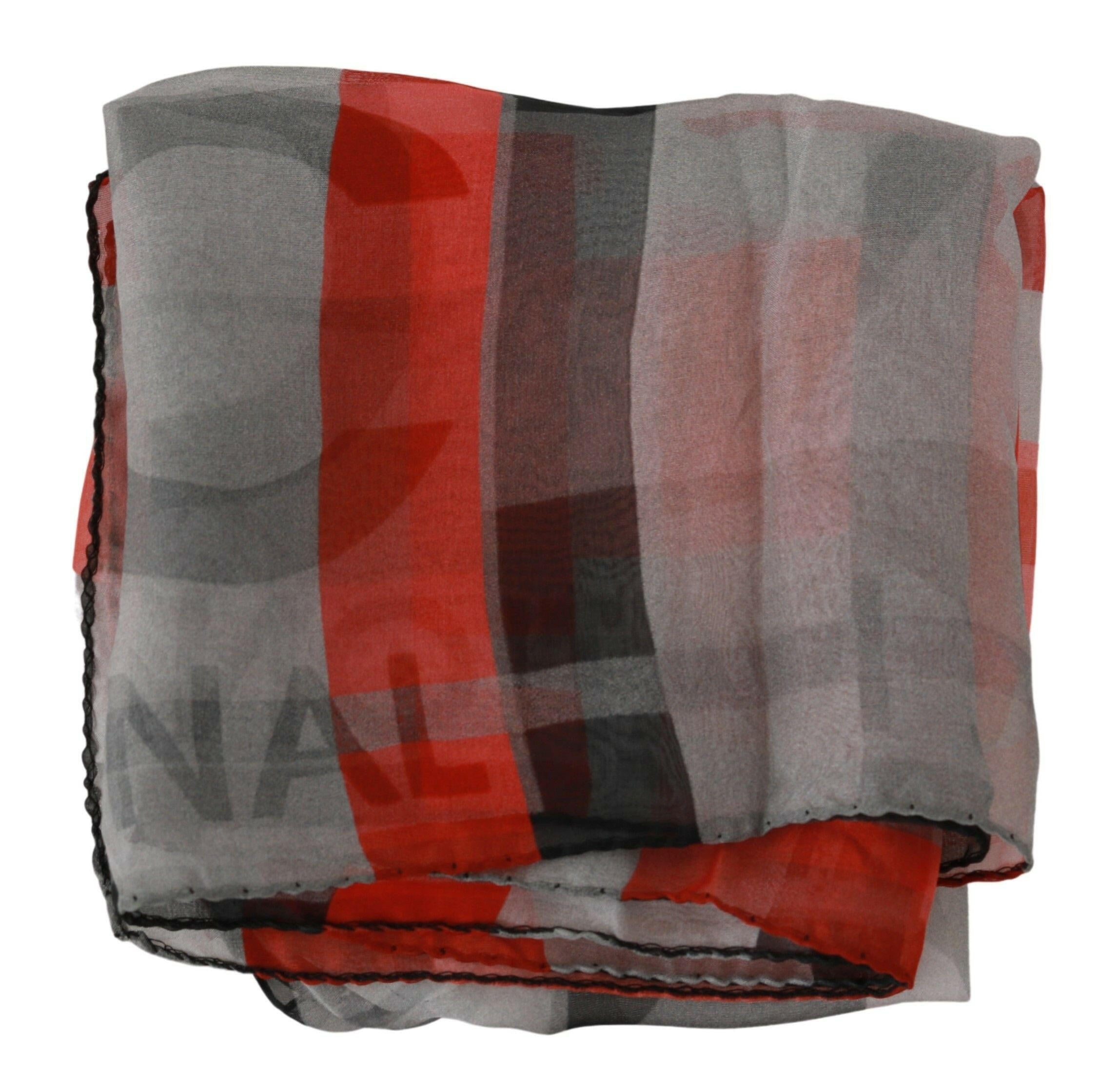 Costume National Red 100% Silk Branded Gray Scarf - GENUINE AUTHENTIC BRAND LLC  