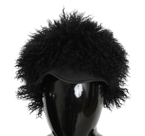 Dolce & Gabbana Black Tibet Lamb Fur Leather Gatsby Hat - GENUINE AUTHENTIC BRAND LLC