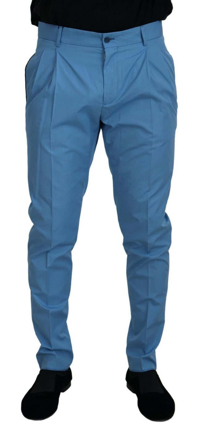 Dolce & Gabbana Blue Cotton Silk Trousers Chinos Pants - GENUINE AUTHENTIC BRAND LLC  