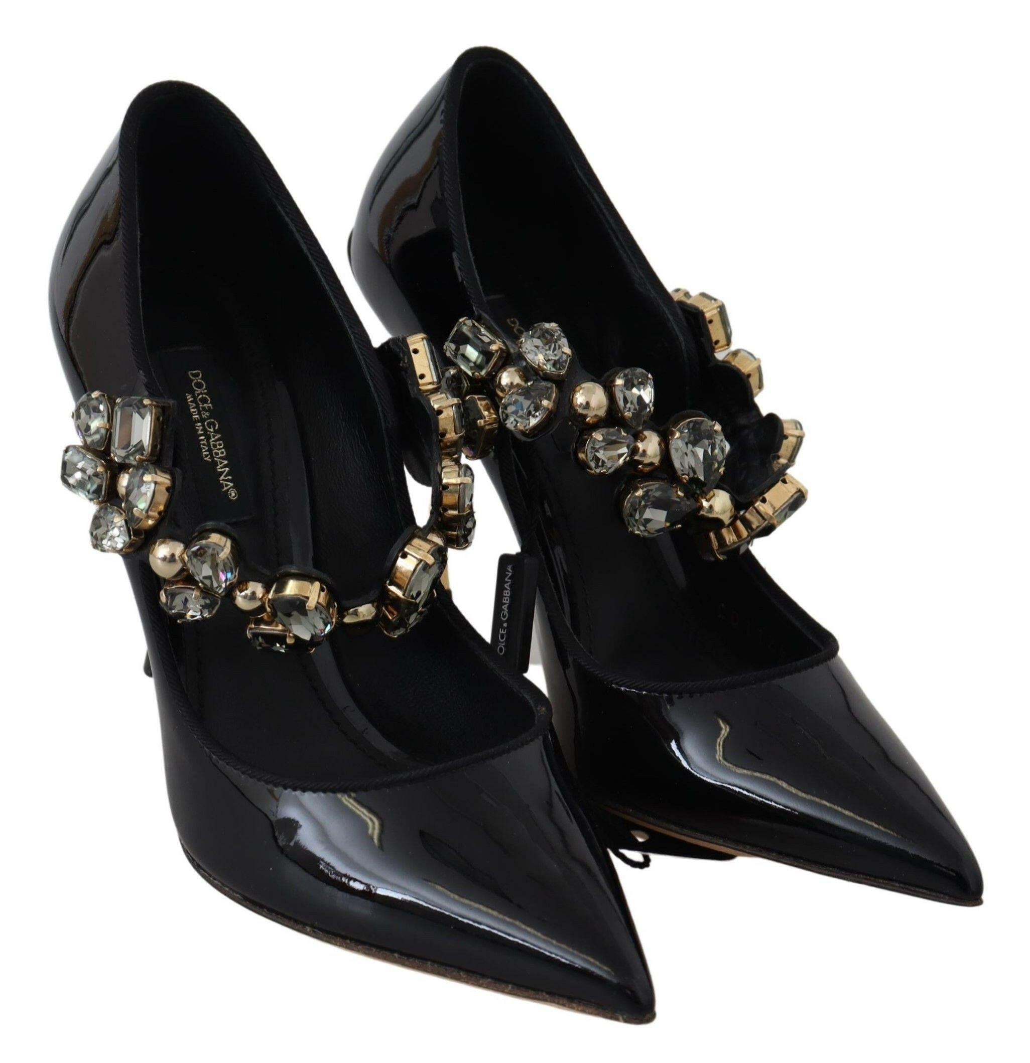 Dolce & Gabbana Black Leather Crystal Shoes Mary Jane Pumps - GENUINE AUTHENTIC BRAND LLC  