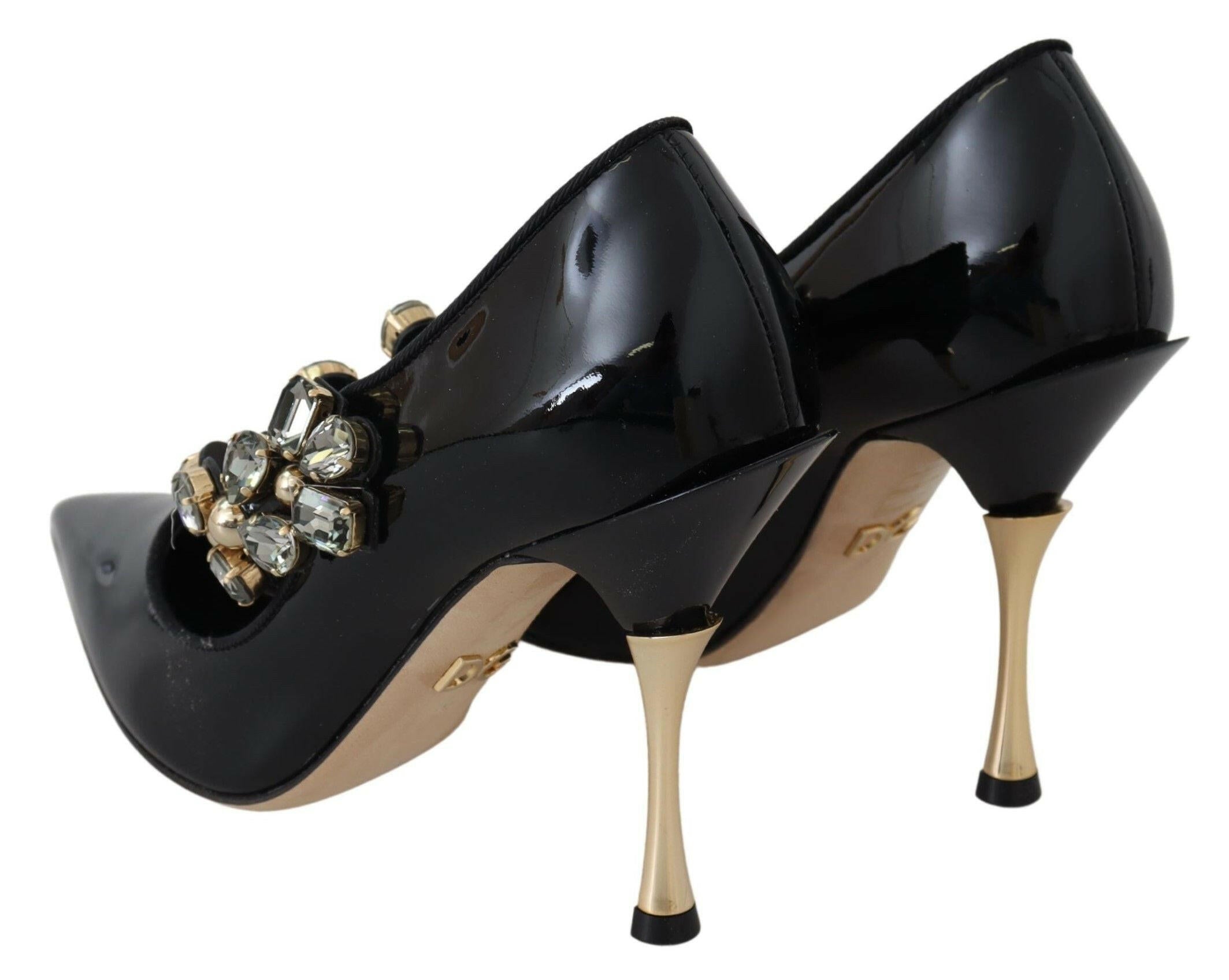Dolce & Gabbana Black Leather Crystal Shoes Mary Jane Pumps - GENUINE AUTHENTIC BRAND LLC  