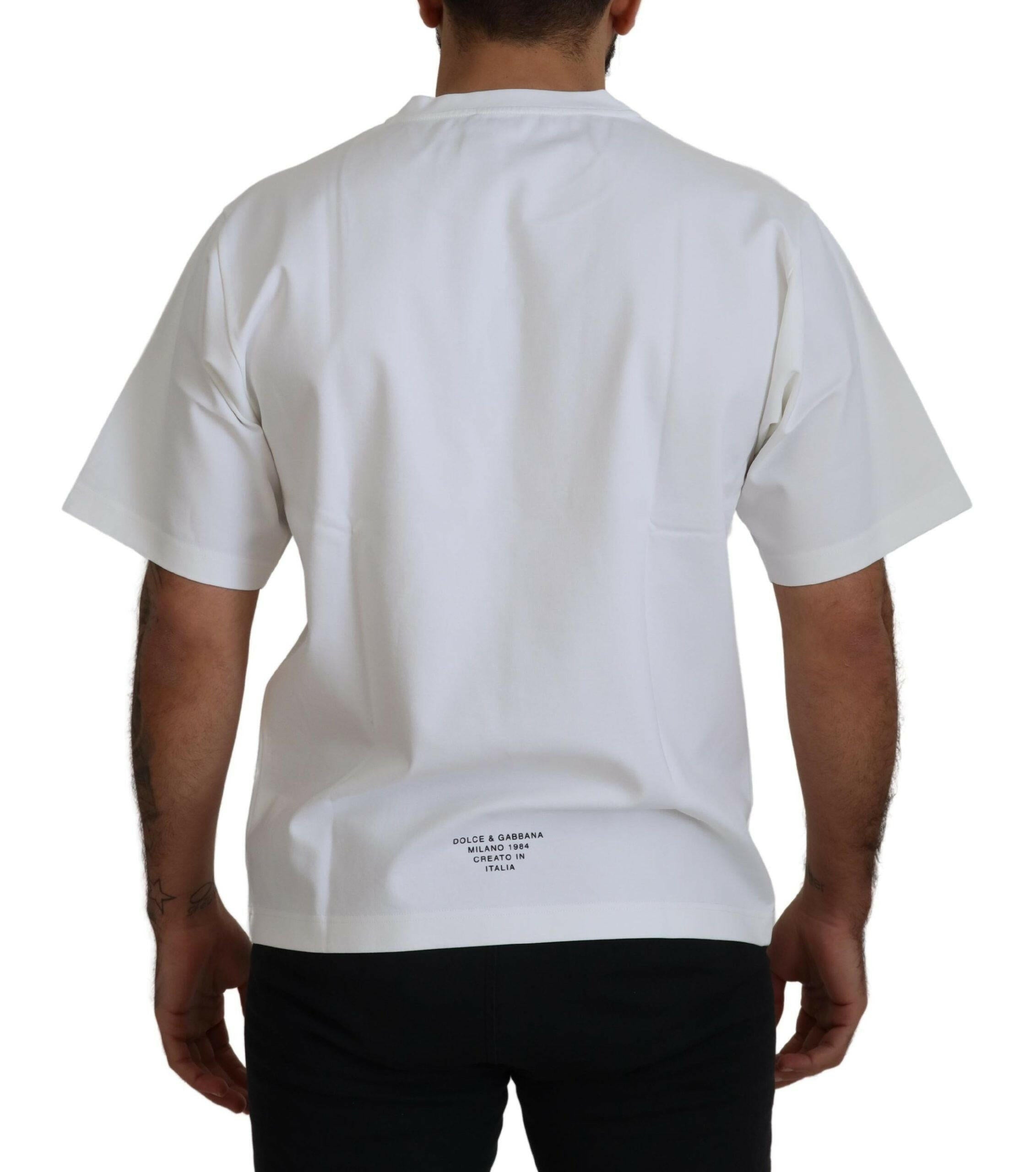 Dolce & Gabbana White Logo Print Cotton Crewneck T-shirt - GENUINE AUTHENTIC BRAND LLC  