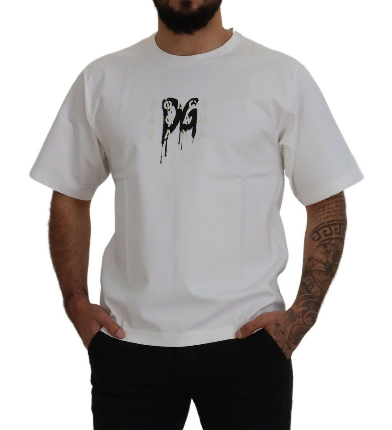 Dolce & Gabbana White Logo Print Cotton Crewneck T-shirt - GENUINE AUTHENTIC BRAND LLC  