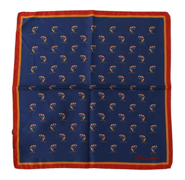 Dolce & Gabbana Blue Printed Square Mens Handkerchief 100% Silk Scarf - GENUINE AUTHENTIC BRAND LLC  