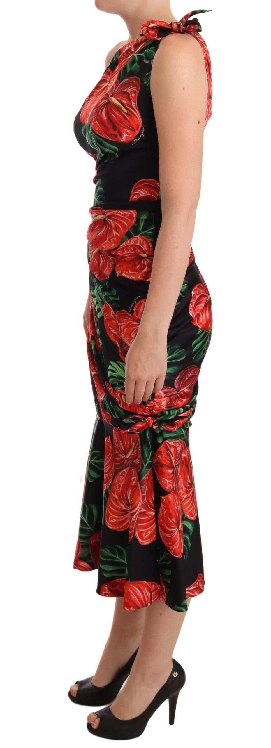 Dolce & Gabbana Black Shiny Silk Floral Print Draped Dress - GENUINE AUTHENTIC BRAND LLC  