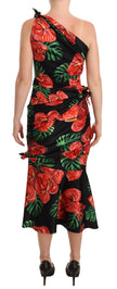 Dolce & Gabbana Black Shiny Silk Floral Print Draped Dress - GENUINE AUTHENTIC BRAND LLC  