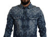 Dolce & Gabbana Blue Denim Stretch DG Logo Casual Mens Slim Shirt - GENUINE AUTHENTIC BRAND LLC  