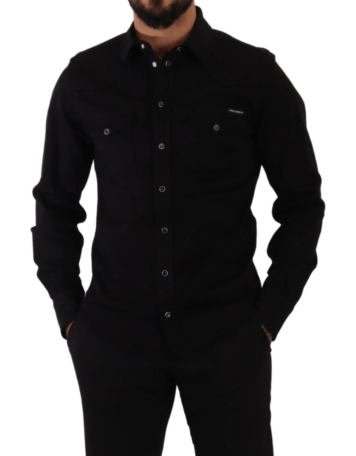 Dolce & Gabbana Black Slim Cotton Denim Stretch Shirt - GENUINE AUTHENTIC BRAND LLC  