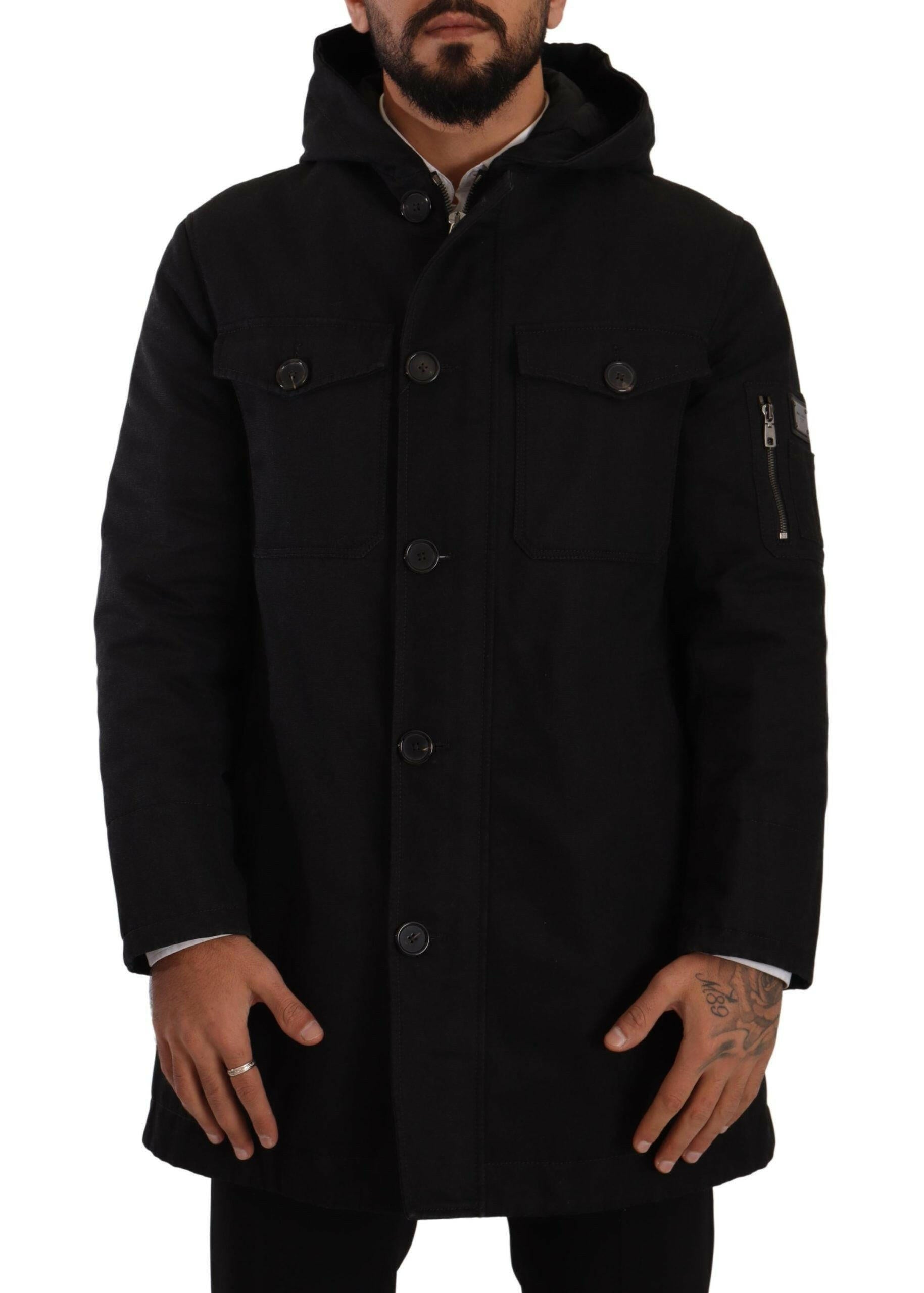 Dolce & Gabbana Black Denim Hooded Parka Coat Winter Jacket - GENUINE AUTHENTIC BRAND LLC  