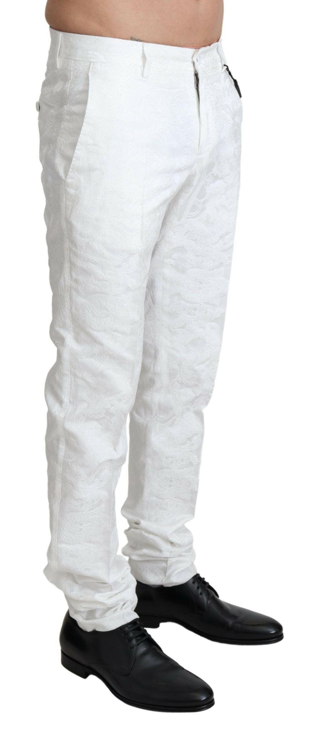 Dolce & Gabbana White Brocade Jaquard Dress Trouser Pants - GENUINE AUTHENTIC BRAND LLC  