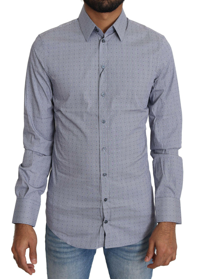 Dolce & Gabbana Gray Dotted Semi Fitted Formal SICILIA Shirt - GENUINE AUTHENTIC BRAND LLC  