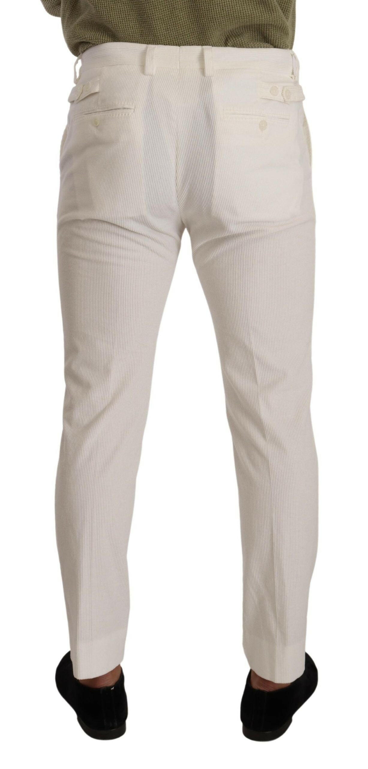 Dolce & Gabbana White Cotton Skinny Corduroy Trouser Pants - GENUINE AUTHENTIC BRAND LLC  